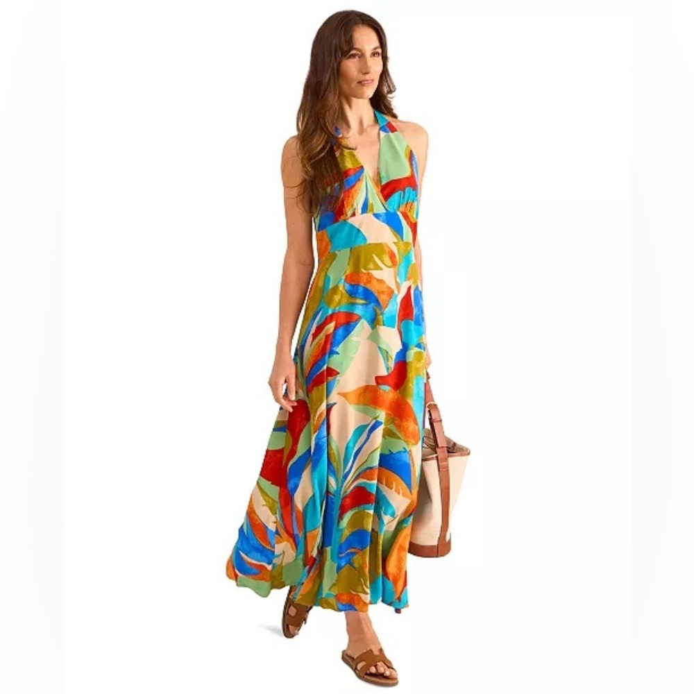 Vince Camuto Women's Leaf-Print T-Back Empire-Waist Dress maxi